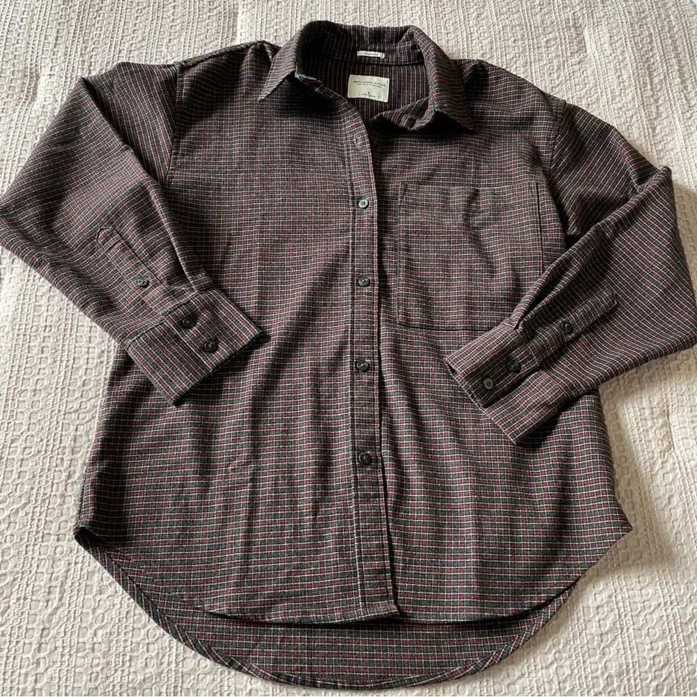 Abercrombie & Fitch Flannel Shirt Oversized Soft A&F Gray Black Red Small